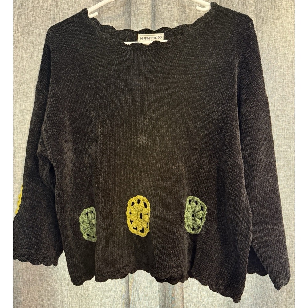 Jeffrey Todd JT Sweater Womens size 2 Crochet Floral Boho Y2K Luxury Scalloped